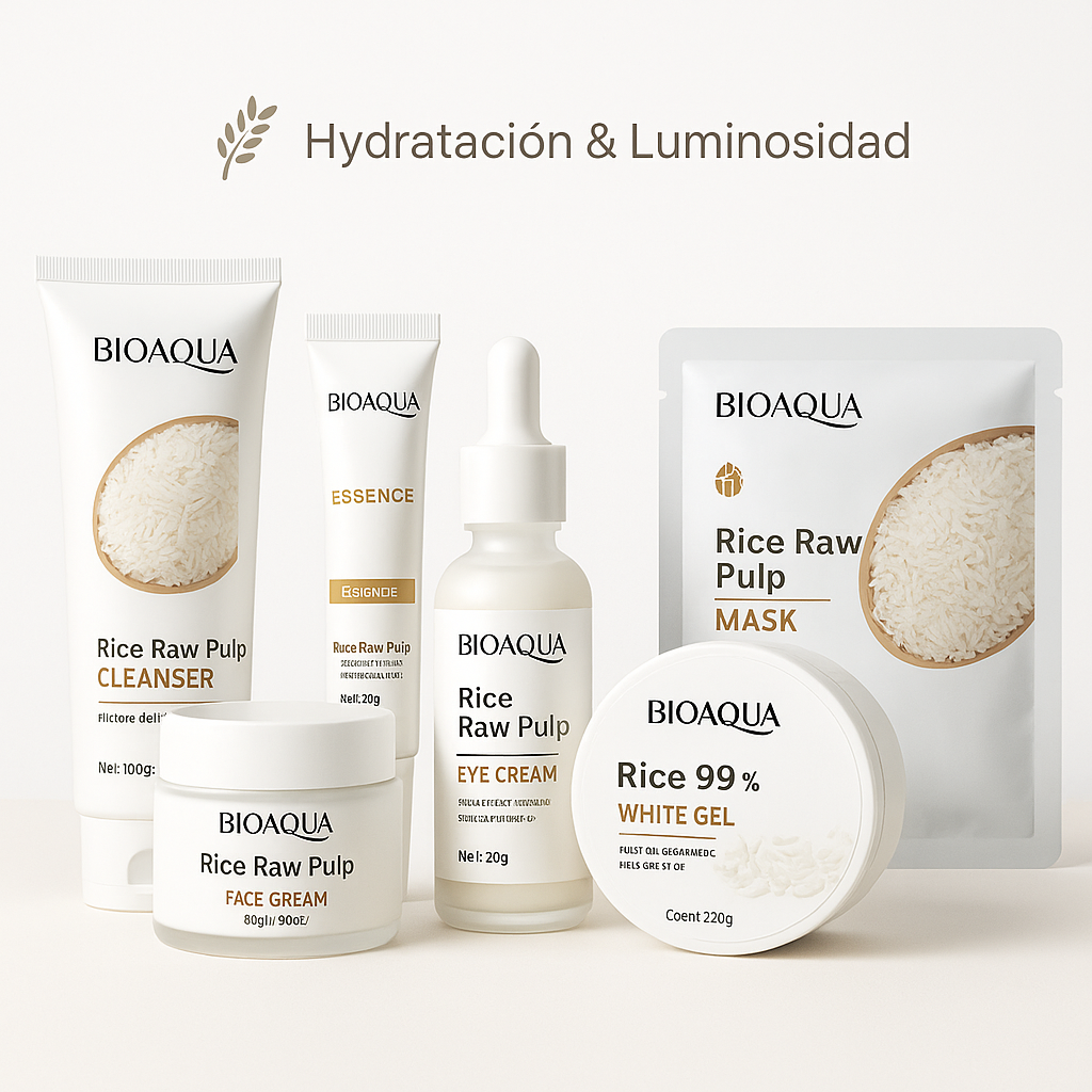 Kit Facial Bioaqua Arroz x6 | Limpieza, Hidratación y Luminosidad Natural