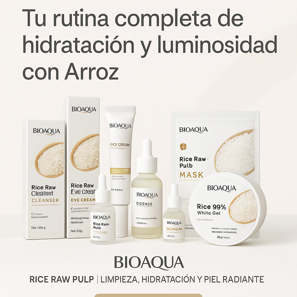 Kit Facial Bioaqua Arroz x6 | Limpieza, Hidratación y Luminosidad Natural