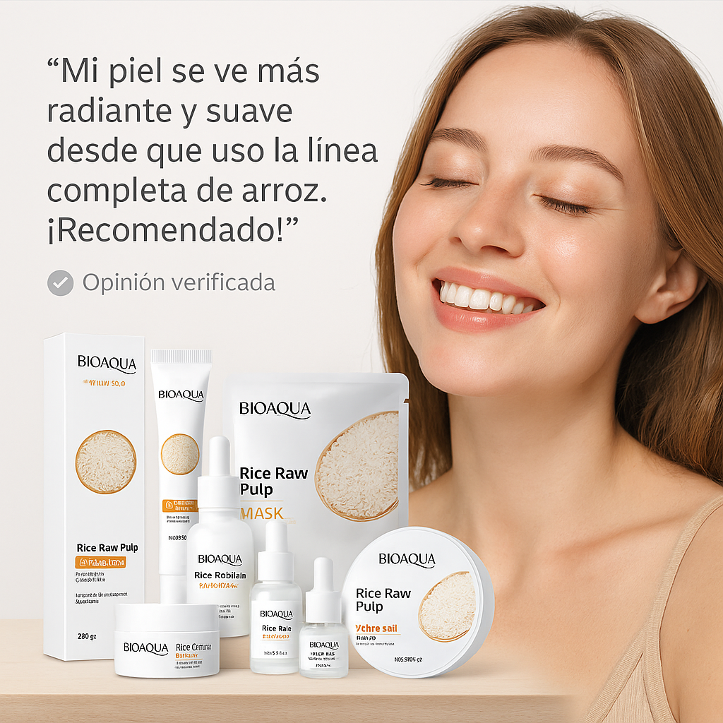 Kit Facial Bioaqua Arroz x6 | Limpieza, Hidratación y Luminosidad Natural
