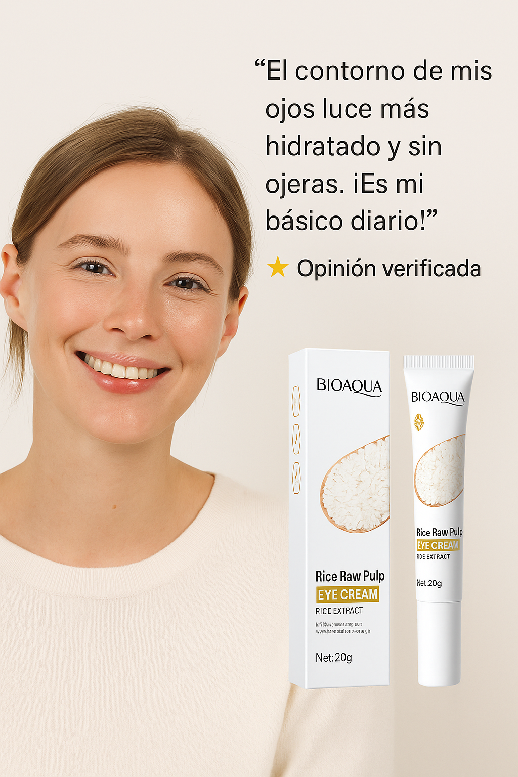 Crema Contorno de Ojos Bioaqua | Extracto de Arroz para una Mirada Radiante