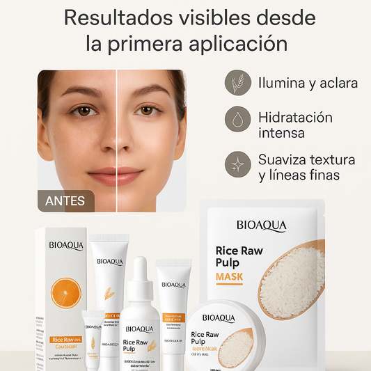 Kit Facial Bioaqua Arroz x6 | Limpieza, Hidratación y Luminosidad Natural