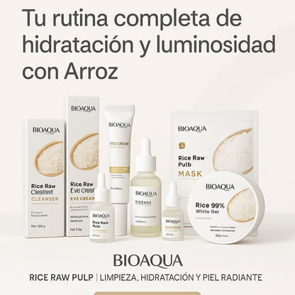 Kit Facial Bioaqua Arroz x6 | Limpieza, Hidratación y Luminosidad Natural