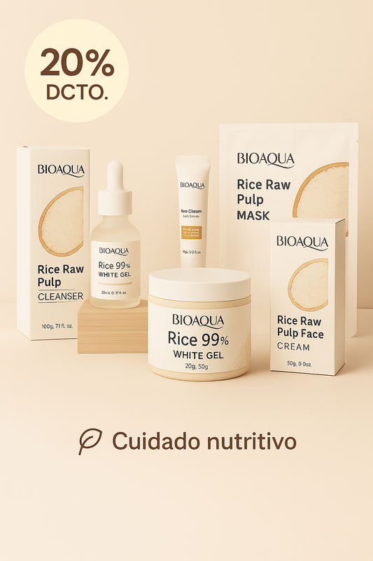 Kit Facial Bioaqua Arroz x6 | Limpieza, Hidratación y Luminosidad Natural